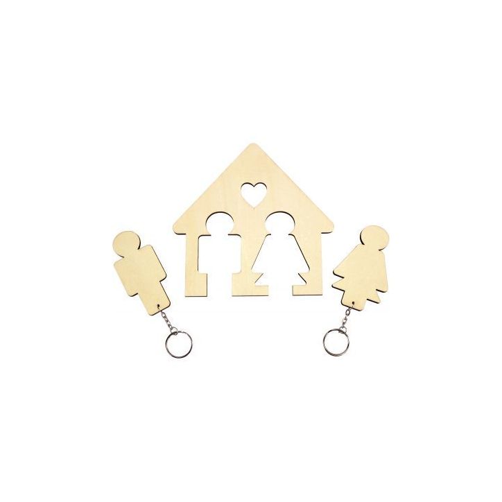 Range-clés maison en bois à suspendre 7611