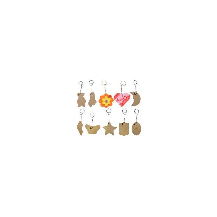 Lot de 10 porte-clés assortis en bois 10431