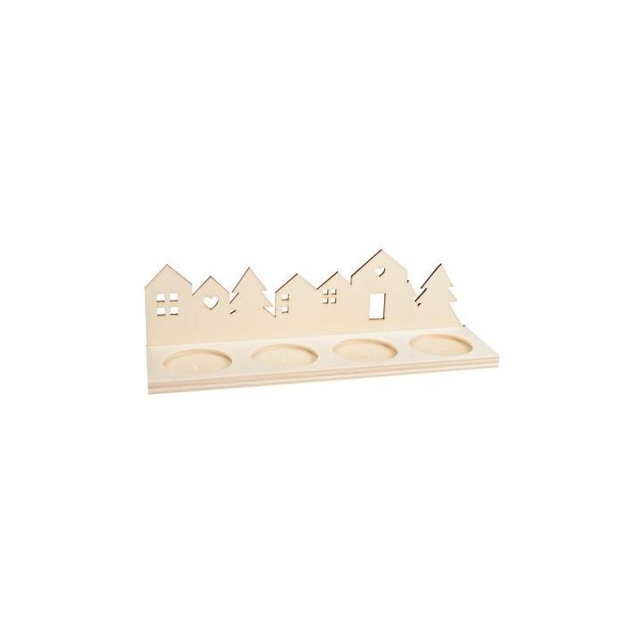 Long bougeoir village de Noël en bois 2085