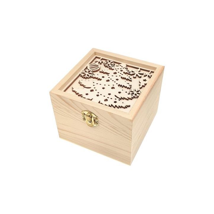 Boîte en bois découpe 3D sapin de noël 2217
