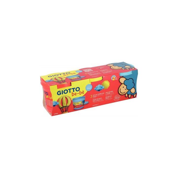 Set de 3 pots de 220G de pâte à jouer GIOTTO bébé couleurs assorties : jaune, bleu et rouge à base d'ingr(...)