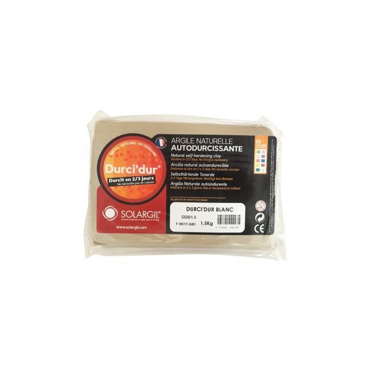 Pain de 1,5 kg argile naturelle à modeler durci dur blanche FDDB1,5