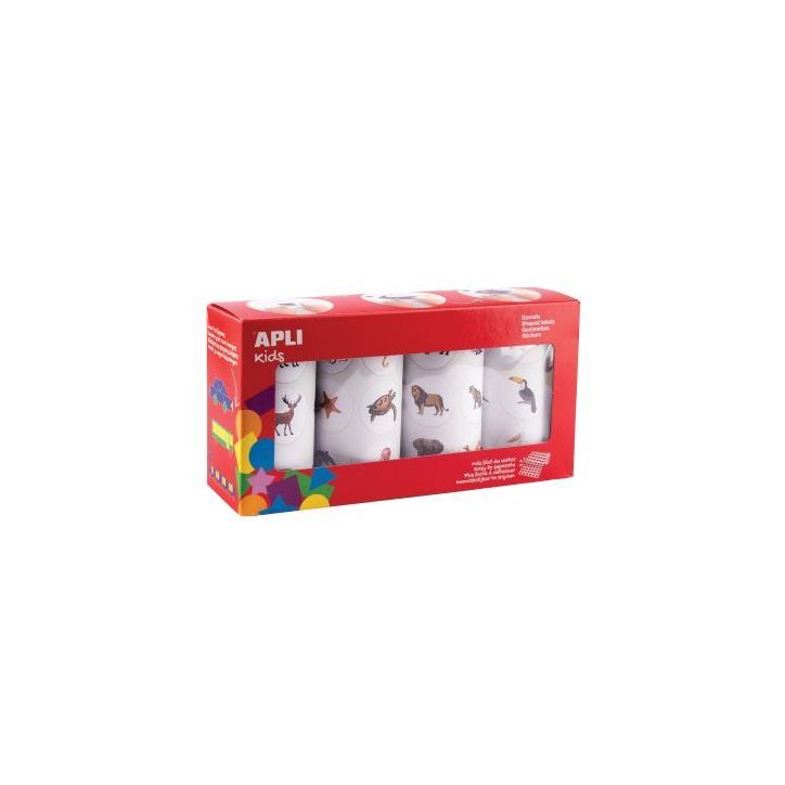 Pack de 4 rouleaux maxi gommettes animaux adhésifs permanents 20054 APLI