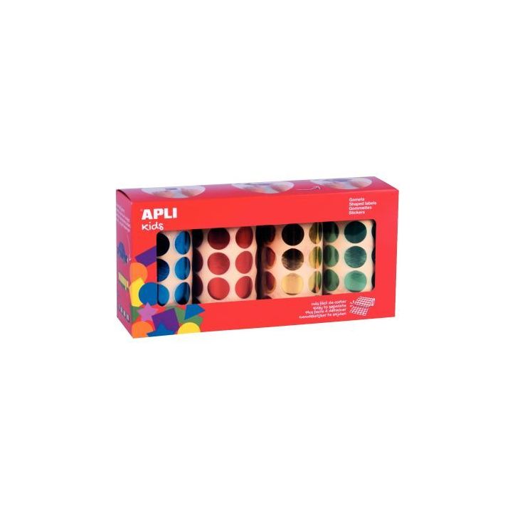 Lot de 4 rouleaux de gommettes rondes Ø20mm métal assorties 102410 APLI KIDS APLI