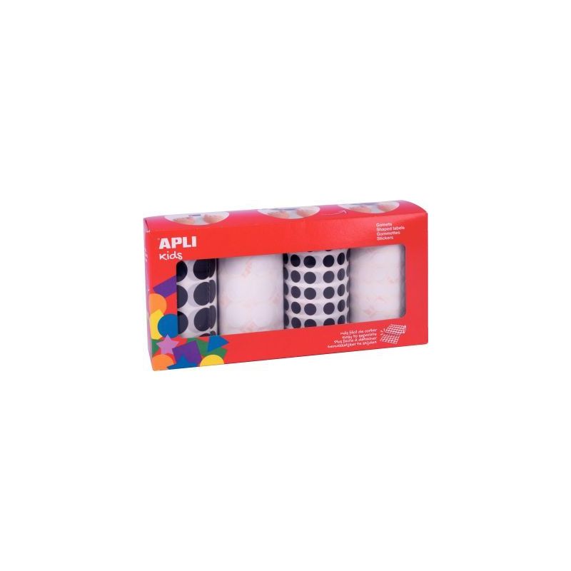 Achetez Lot de 4 rouleaux de gommettes rondes Ø 10.5 et 20mm noir et blanc 18343 APLI KIDS APLI pas..
