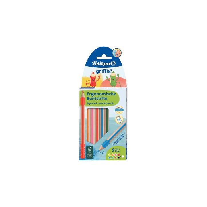 Etui de 9 crayons de couleurs Griffix assortis 300000362 PELIKAN