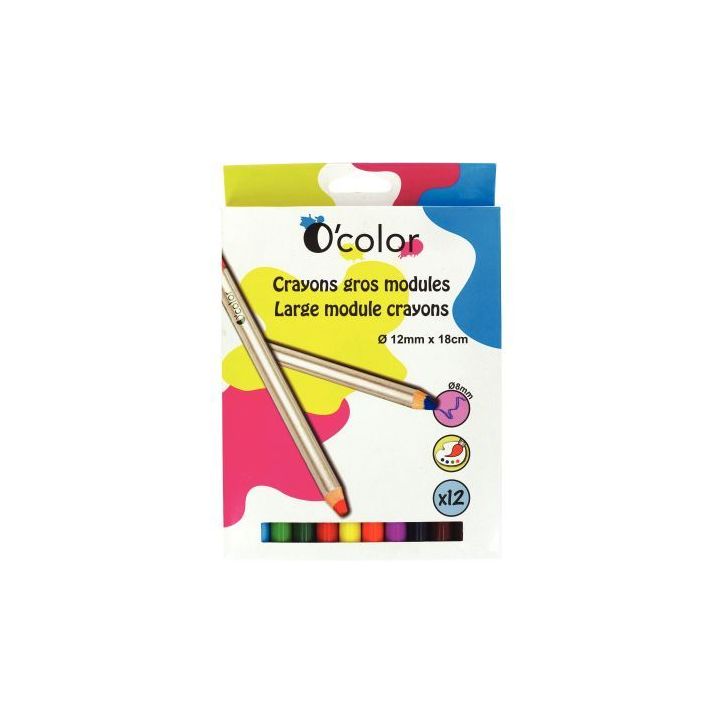 Boîte de 12 crayons O'Color 8mm assortis 1044 O'COLOR