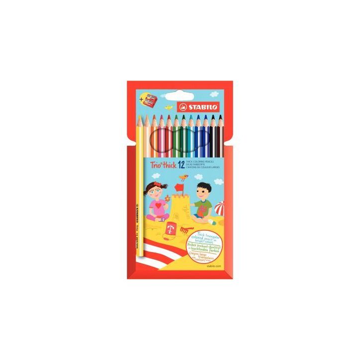 Lot de 12 Etui de 12 crayons de couleurs assorties triangulaire dont 1 gratuite LOT INTERNE STABILO
