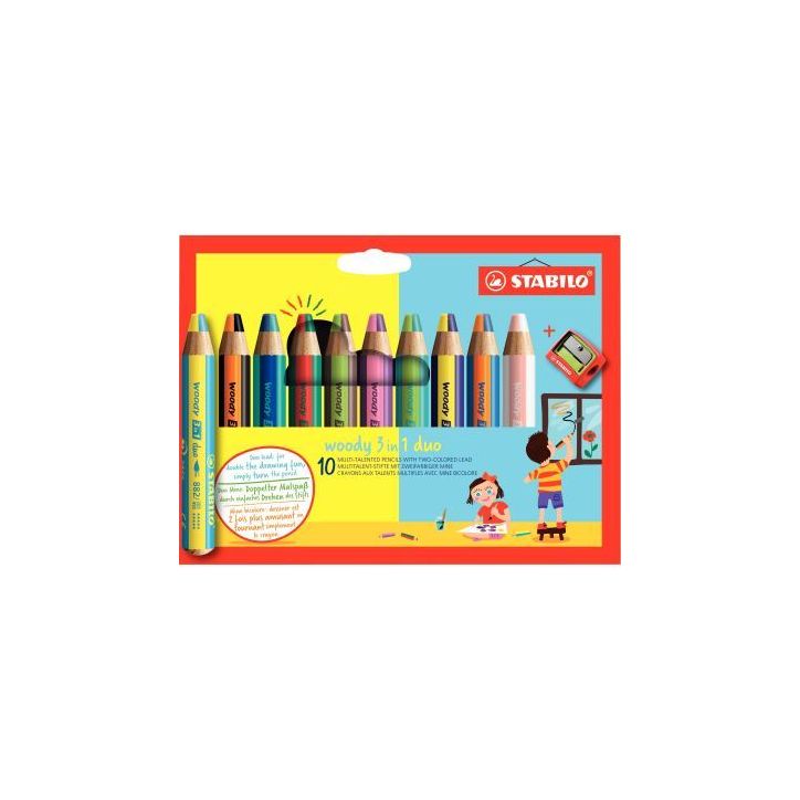 Etui de 10 crayons Woody Duo + 1 taille crayons 882/10-2 STABILO