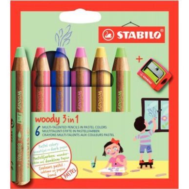 Achetez Etui de 6 crayons Woody pastel assortis + 1 taille -crayons 8806-3 STABILO pas cher sur Ma R..