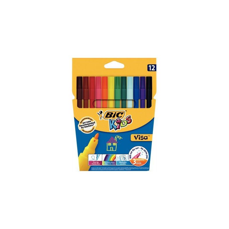 Achetez Lot de 25 pochettes de 12 feutres Visa 880 pointe fine couleurs assorties 890614 VISA BIC pa..