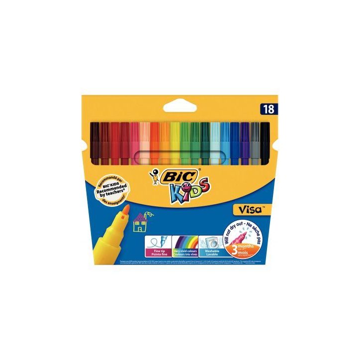 Pochette de 18 feutres Visa 880 pointe fine couleurs assorties 8886811 VISA BIC