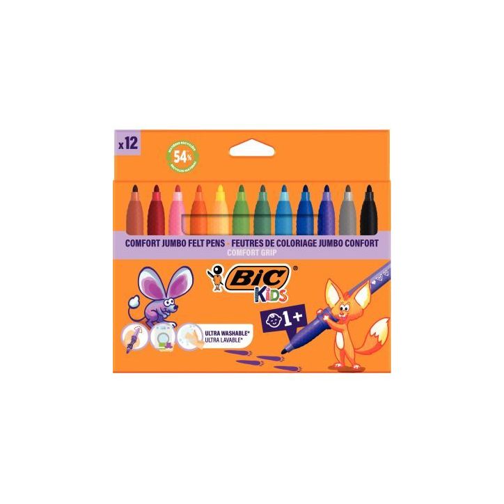 Etui de 12 feutres Confort Jumbo assortis 517250 BIC