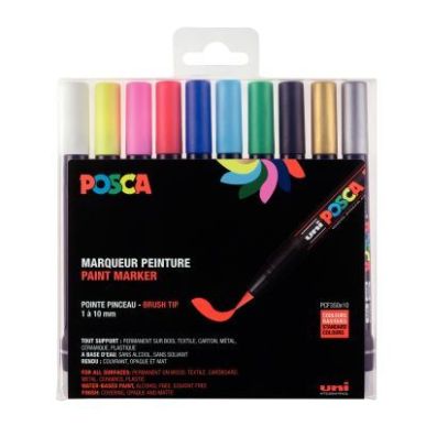 Achetez Boite de 10 Posca Brush assortis PCF350/10 POSCA UNIBALL pas cher sur Ma Rentrée Scolaire