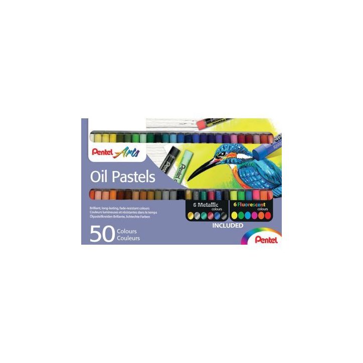 Boîte de 50 pastels à l'huile PHN classique fluo et métal PHN-MF50U PENTEL