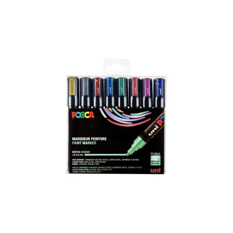Achetez Pochette de 8 marqueurs pointe moyenne métal assortis PC5M/8METAL09 POSCA UNIBALL pas cher .. Achetez Pochette de 8 marqueurs pointe moyenne métal assortis PC5M/8METAL09 POSCA UNIBALL pas cher ..
