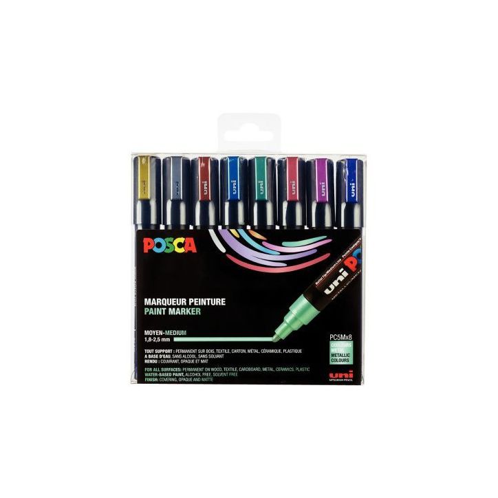 Pochette de 8 marqueurs pointe moyenne métal assortis PC5M/8METAL09 POSCA UNIBALL