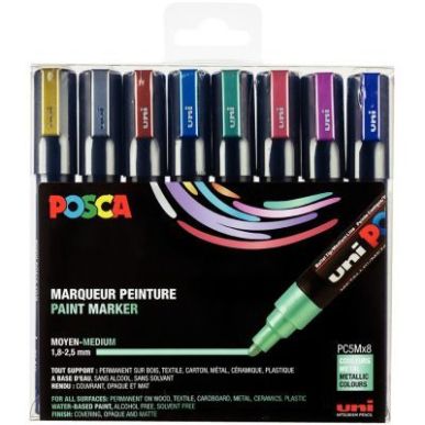 Achetez Pochette de 8 marqueurs pointe moyenne métal assortis PC5M/8METAL09 POSCA UNIBALL pas cher ..