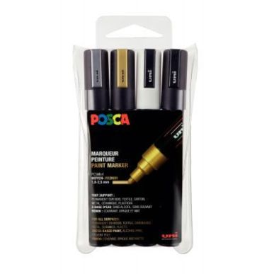 Achetez Set de 4 marqueurs pointe moyenne conique 1,8-2,5 mm assortis PC5M/4A ASS09 POSCA UNIBALL pa..
