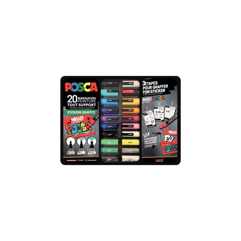 Achetez Mallette de 20 Posca Graffiti MPOSCAMETAL/20017 POSCA UNIBALL pas cher sur Ma Rentrée Scola..