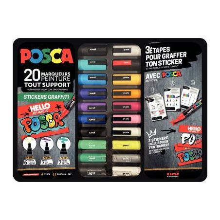 Achetez Mallette de 20 Posca Graffiti MPOSCAMETAL/20017 POSCA UNIBALL pas cher sur Ma Rentrée Scola..