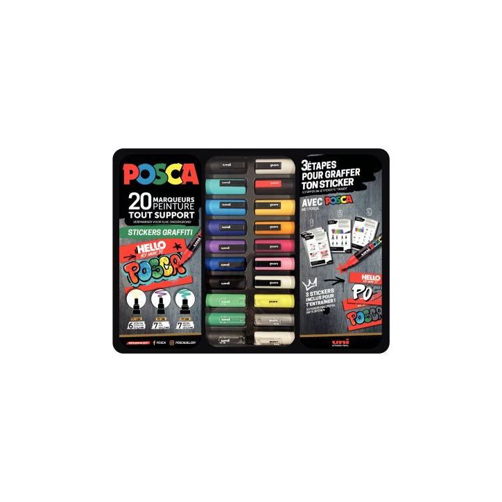 Mallette de 20 Posca Graffiti MPOSCAMETAL/20017 POSCA UNIBALL
