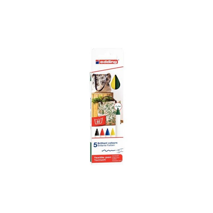 Boîte de 5 marqueurs textile E-4600 basic 4-4600-5 EDDING