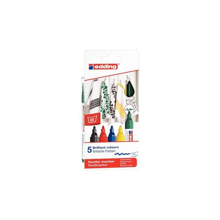 Boîte de 5 marqueurs textile E-4500 basic 4-4500-5S EDDING