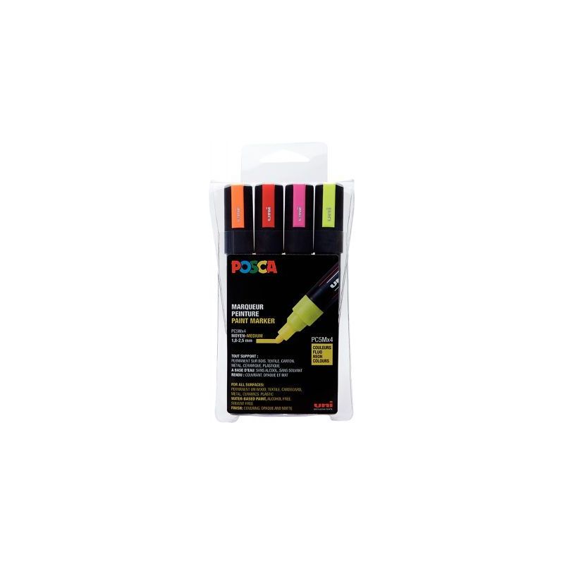 Achetez Set de 4 marqueurs pointe moyenne conique 1,8-2,5 mm fluo assortis PC5M/4A ASS10 POSCA UNIBA.. Achetez Set de 4 marqueurs pointe moyenne conique 1,8-2,5 mm fluo assortis PC5M/4A ASS10 POSCA UNIBA..