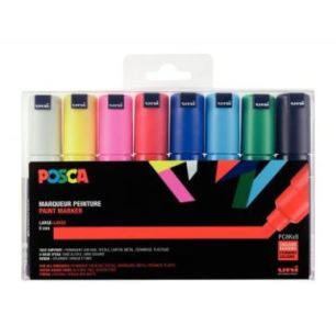 Achetez Pochette de 8 marqueurs pointe large biseautée 8 mm couleurs assorties PC8K/8 POSCA UNIBALL..