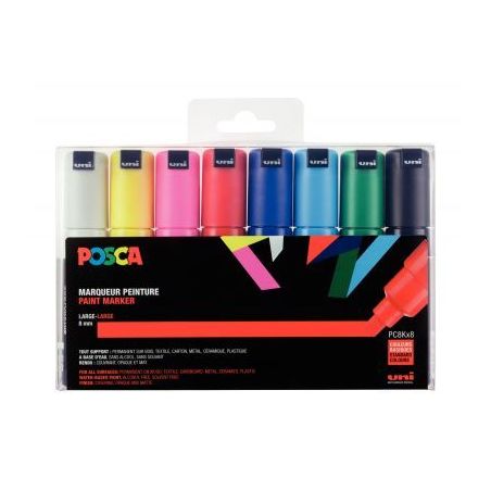 Achetez Pochette de 8 marqueurs pointe large biseautée 8 mm couleurs assorties PC8K/8 POSCA UNIBALL..