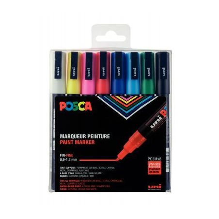 Achetez Pochette de 8 marqueurs pointe fine conique 1,5 mm couleurs assorties PC3M/8 POSCA UNIBALL p..