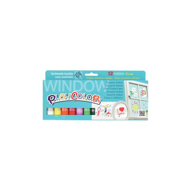 Boite de 12 sticks de gouache à vitres PLAYCOLOR, couleurs assorties 400641 PLAYCOLOR