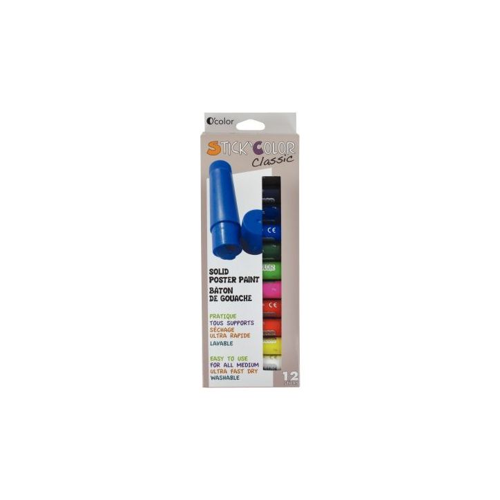 Boite de 12 sticks de gouache, coloris assortis 28236