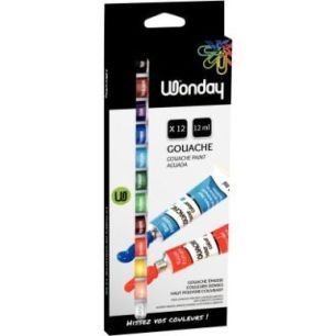 Achetez Boîte de 12 tubes 12ml de gouache en pâte, couleurs assorties APN400192 WONDAY pas cher su..