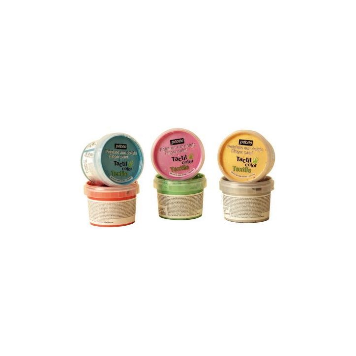 Lot de 6 pots 100ml de peinture aux doigts pour textile, assortiment 2 634190 PEBEO