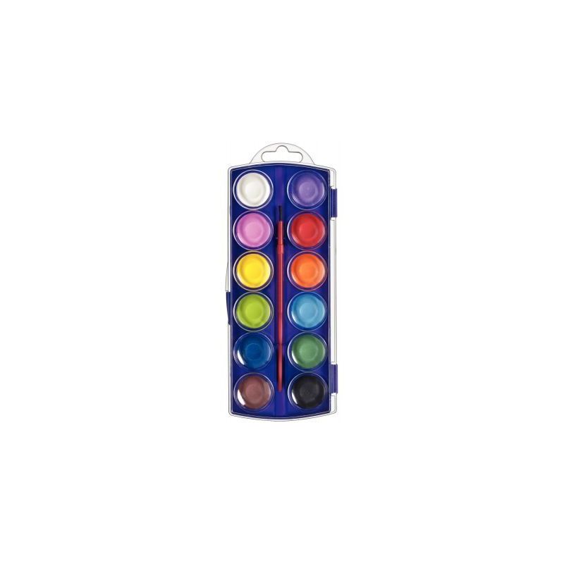 Achetez Boîte de 12 pastilles de gouache 30 mm couleurs assorties + 1 pinceau APN450092 JPC pas che..