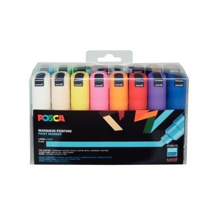 Achetez Pochette de 16 marqueurs pointe large biseautée 8 mm couleurs assorties PC8K/16A ASS22 POSC..