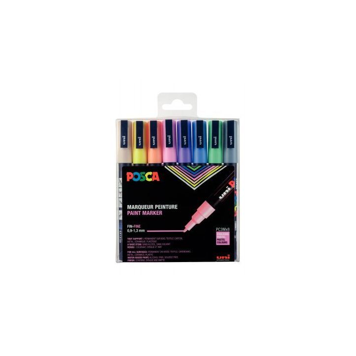 Pochette de 8 marqueurs posca pointe fine ogive pastel PC3M/8A ASS16 POSCA UNIBALL