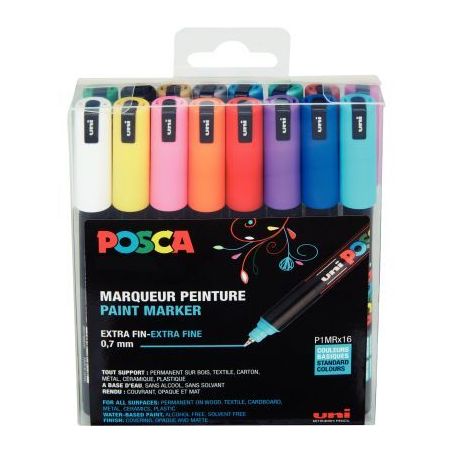 Achetez Pochette 16 marqueurs Posca pointe extra fine 0,7mm couleurs assorties PC1MR/16 POSCA UNIBAL..