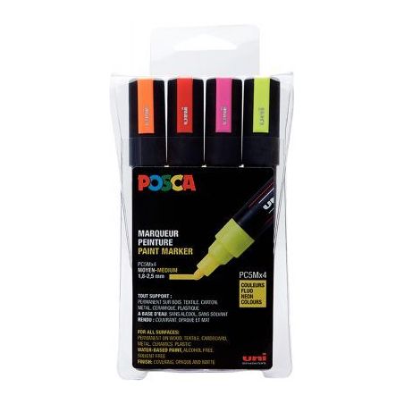 Achetez Set de 4 marqueurs pointe moyenne conique 1,8-2,5 mm fluo assortis PC5M/4A ASS10 POSCA UNIBA..