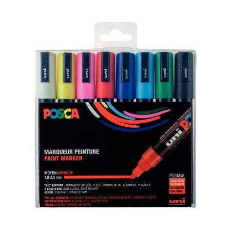 Achetez Pochette de 8 marqueurs pointe moyenne conique 2,5 mm couleurs assorties PC5M/8 POSCA UNIBAL..