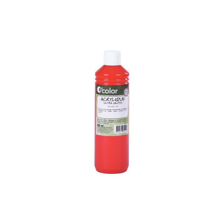 Flacon 500ml de peinture acrylique O'COLOR, rouge vif 0220 O'COLOR