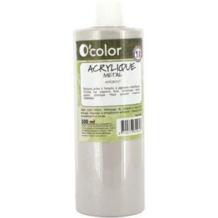 Flacon de 500 ml de peinture acrylique coloris métallique argent AME500PETARG_00/28524 O'COLOR