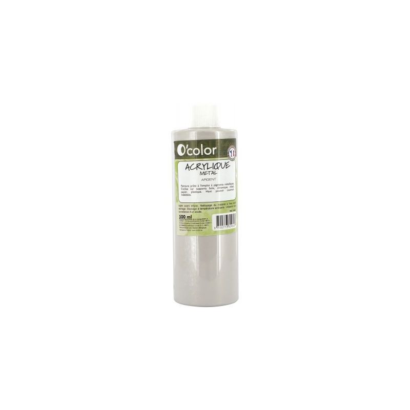 Achetez Flacon de 500 ml de peinture acrylique coloris métallique argent AME500PETARG_00/28524 O'CO..