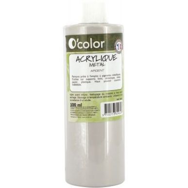 Achetez Flacon de 500 ml de peinture acrylique coloris métallique argent AME500PETARG_00/28524 O'CO..
