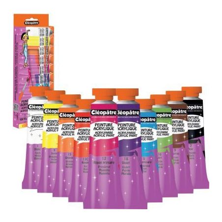 Achetez Boite de 10 tubes de peinture Acrylique 10ML coloris assortis BL10PAM10 CLEOPATRE pas cher s..