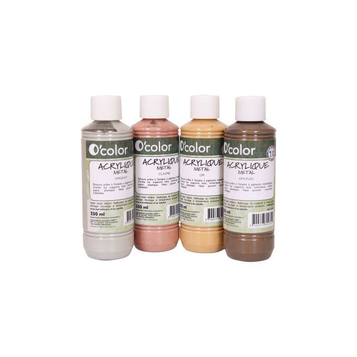 Lot de 4 flacons 250ml de peinture acrylique métal O'COLOR 0029 O'COLOR