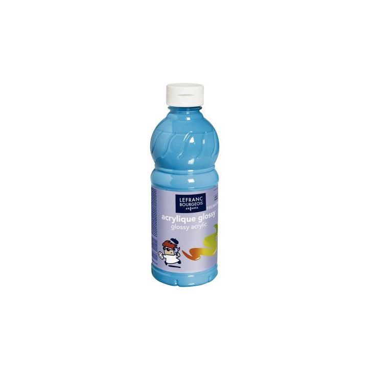 Flacon 500ml d'acrylique Glossy Lefranc Bourgeois, bleu turquoise 188147 COLOR AND  LEFRANC & BOURGEOIS