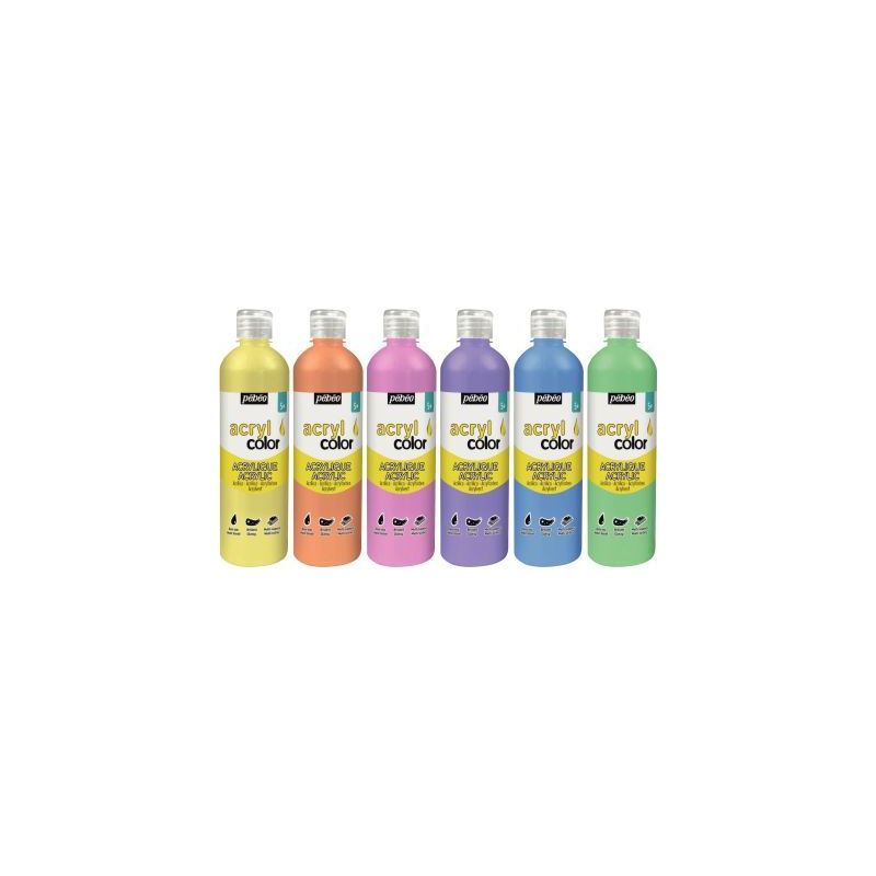 Achetez Carton de 6 flacons 500ml de peinture ACRYLCOLOR couleurs pastel assorties 364792 ACRYLCOLOR.. Achetez Carton de 6 flacons 500ml de peinture ACRYLCOLOR couleurs pastel assorties 364792 ACRYLCOLOR..